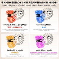 Máscara facial LED Avorla terapia de luz roja portátil recargable con 4 modos e infrarroja, 216 LED luz para piel radiante