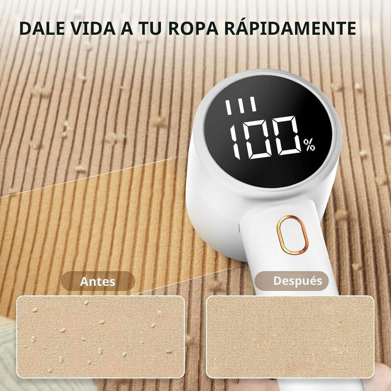 Rasuradora de telas recargable y portátil, con 3 velocidades, 6 cuchillas, pantalla LED, ideal para eliminar pelusas de ropa, muebles y más