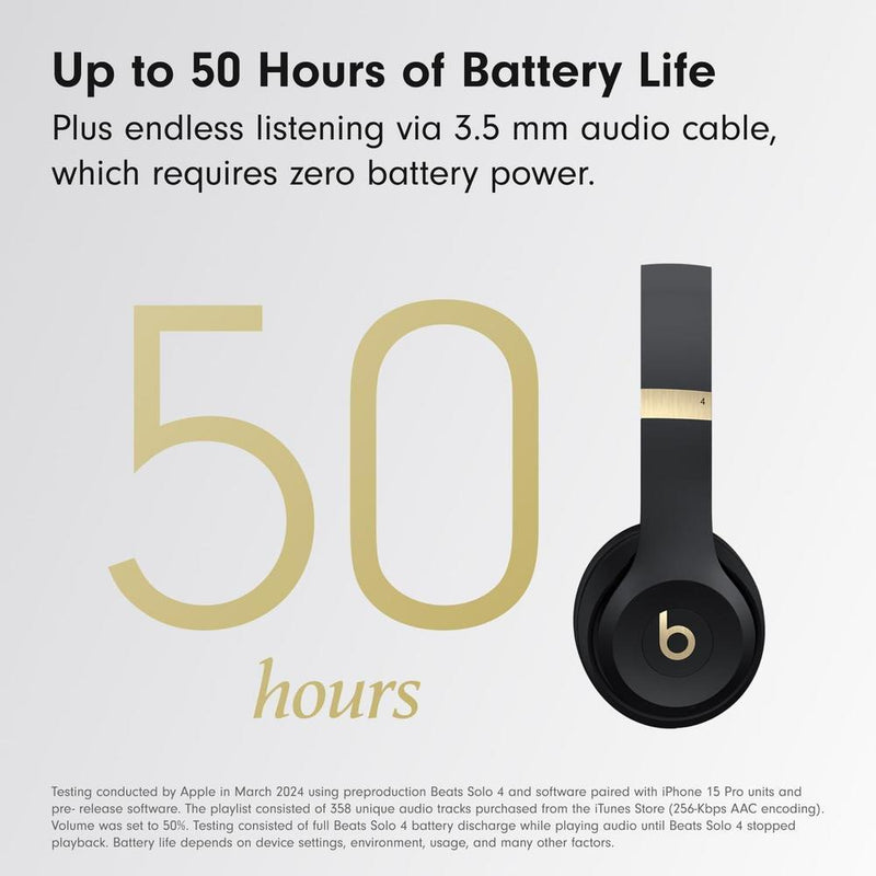 Beats Solo 4 - Auriculares Bluetooth inalámbricos con 50 horas de batería, compatibles con iOS y Android, negro/dorado.