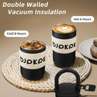 BJPKPK Vaso aislado con tapa y asa, acero inoxidable, a prueba de fugas, ideal para café y bebidas, diseño leopardo negro