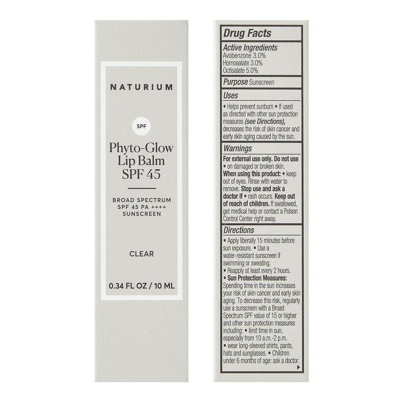 Naturium Phyto-Glow Bálsamo labial SPF 45, Brillo hidratante con protector solar de amplio espectro, transparente