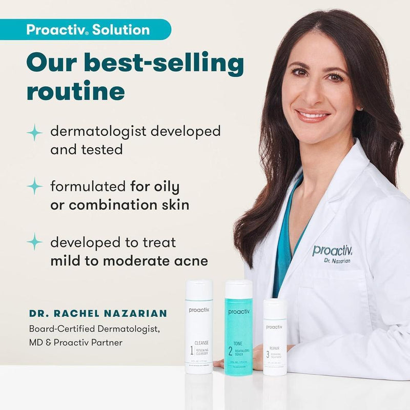 Kit completo de 90 días para cuidado del acné en 3 pasos de Proactiv con parches para espinillas y tratamiento reparador