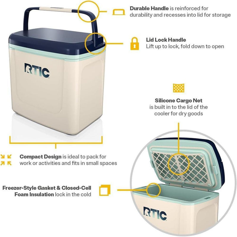 RTIC Hielera personal de viaje, pequeña, compacta, aislada y portátil para alimentos, bebidas, playa y pesca, capacidad de 12 latas