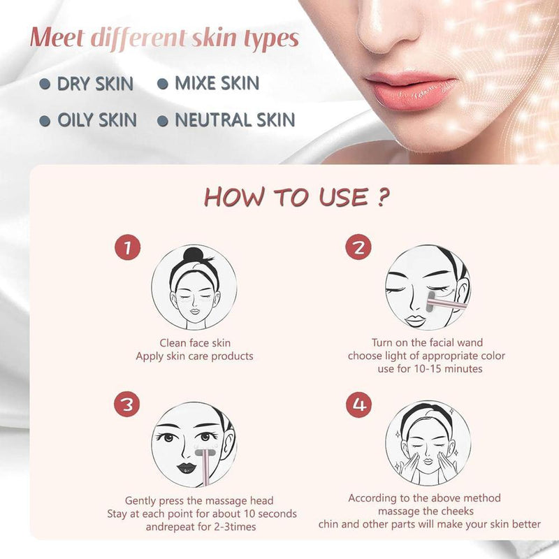 Terapia de luz roja para el rostro, dispositivo LED 7 en 1 para cuidado de la piel y rejuvenecimiento, incluye masajeador facial