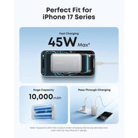 Cargador Portátil Anker Nano, Banco de Energía Compacto de 10,000mAh 45W, Paquete de Batería Esencial para Teléfono con Cable Retráctil InstaCord
