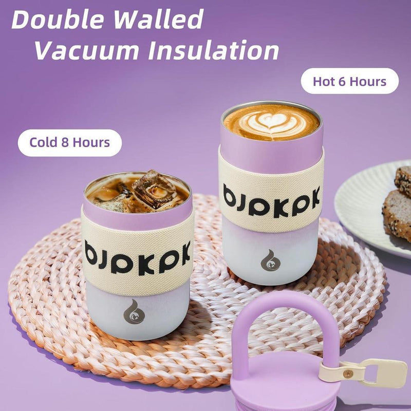 Vaso aislado BJPKPK con tapa y asa, ideal para café y viajes, en color lila