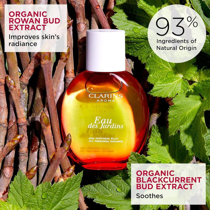 CLARINS Eau des Jardins Fragancia hidratante, suaviza y perfuma, fórmula suave para todo tipo de piel, no fotosensibilizante