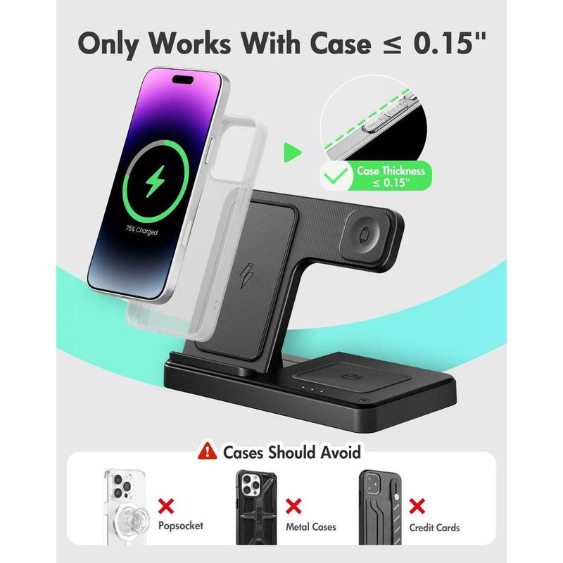 Estación de carga inalámbrica para iPhone: soporte de cargador 3 en 1 para múltiples dispositivos Apple iPhone, Watch, AirPods y Ultra Series