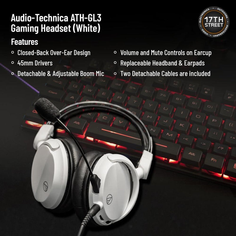Audio-Technica ATH-GL3 Auriculares de alta fidelidad para juegos con micrófono desmontable y soporte