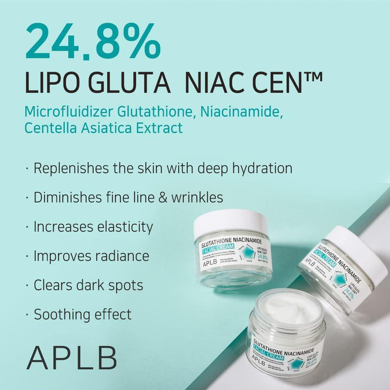 APLB Glutatión Niacinamida Crema Facial con LIPO GLUTA NIAC CEN, cuidado coreano de la piel, profunda hidratación y elasticidad mejorada