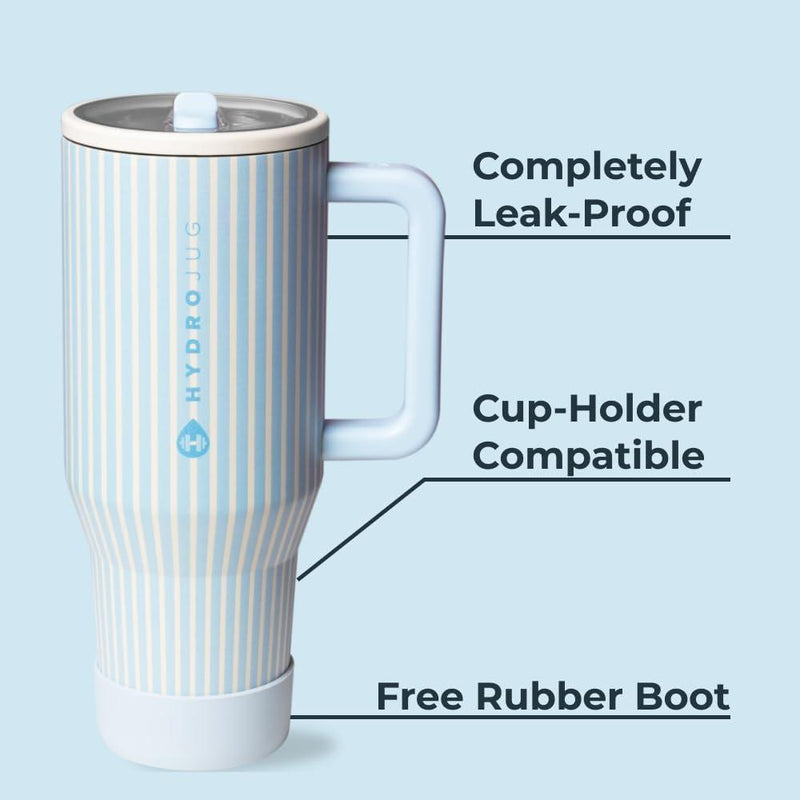 HydroJug Traveler, botella de agua reutilizable con asa y popote abatible, resistente al calor y fugas, hecho de acero inoxidable