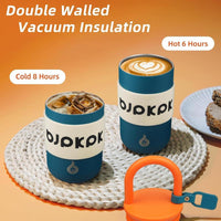 Vaso aislado de acero inoxidable BJPKPK, ideal para café, incluye tapa y asa, color azul oscuro