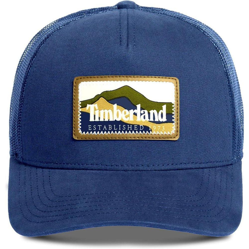 Gorra Trucker Timberland para hombre con parche de montaña, diseño clásico, malla ajustable y visera curva
