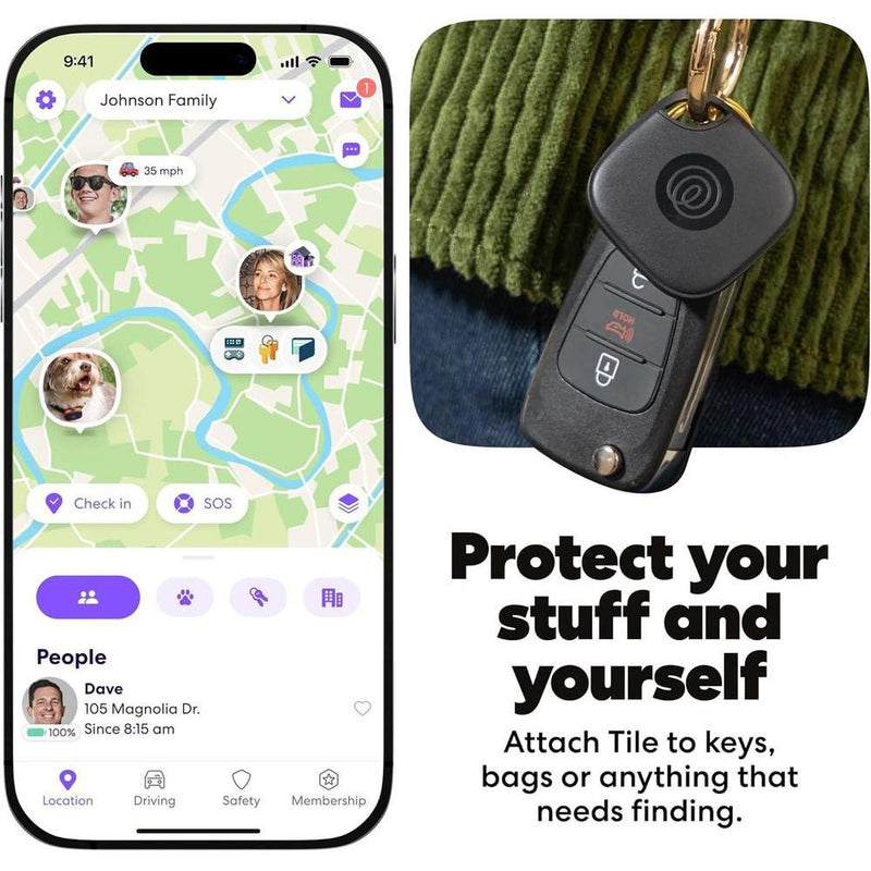 Tile Mate de Life360, rastreador Bluetooth y localizador de llaves, compatible con iOS y Android, paquete de 4, color negro