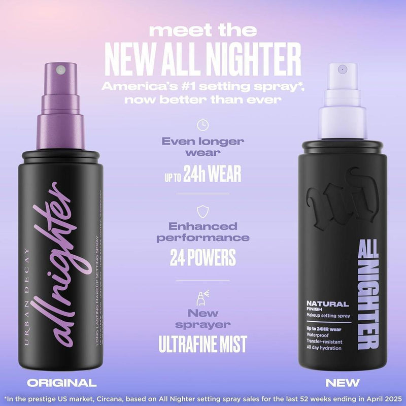 Urban Decay All Nighter Spray Fijador de Maquillaje Impermeable, Acabado Natural, Hasta 24 horas de uso