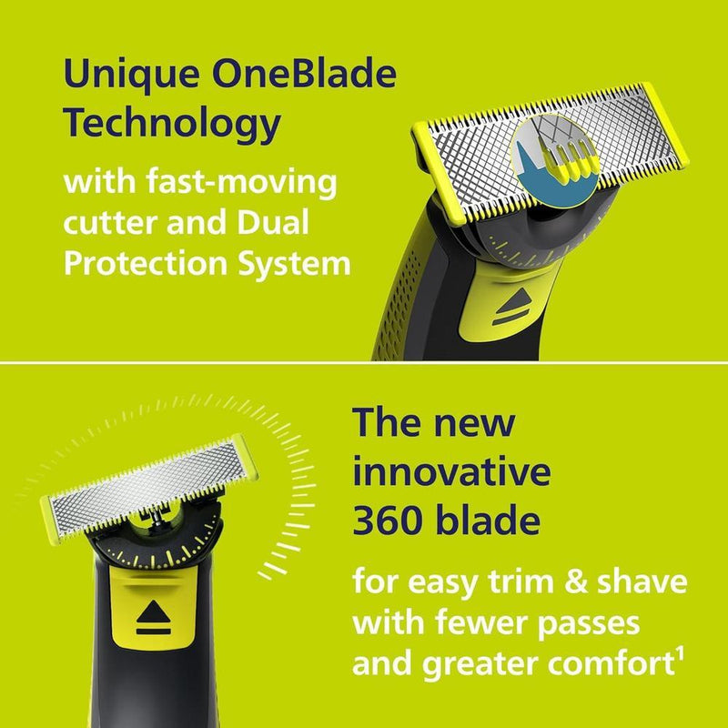 Philips Norelco OneBlade 360 Hybrid Face recortadora de barba eléctrica con cuchilla 360 y peine ajustable, modelo QP2724/90