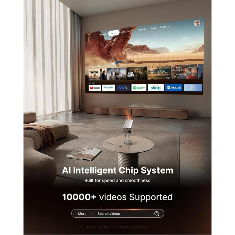 Proyector inteligente mini con WiFi, Bluetooth y Dolby Audio, soporte 4K, enfoque automático TOF, resolución nativa 1080P