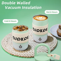 Vaso térmico de acero inoxidable BJPKPK con tapa y asa, ideal para café de viaje, color niebla verde