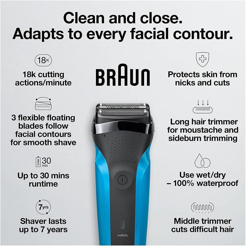 Afeitadora eléctrica en seco o húmedo Braun Series 3 310s, para hombres, recargable, azul