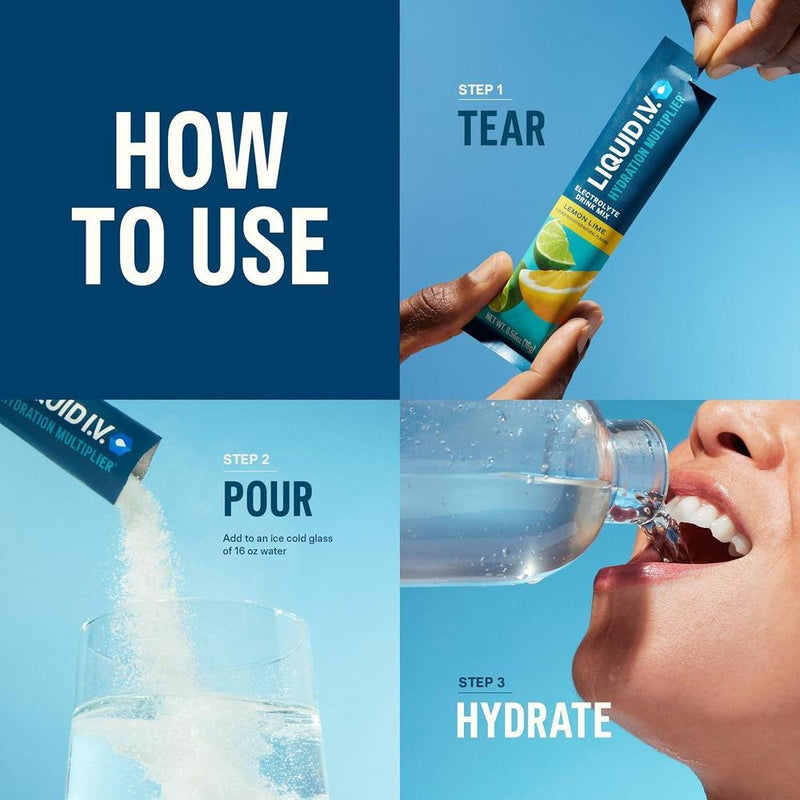 Liquid I.V. Multiplicador de Hidratación con Electrolitos, Sabor Limón Lima, Paquete de 16 Porciones