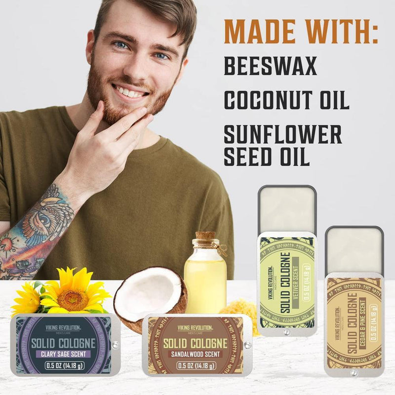 Viking Revolution Paquete de 4 colonias sólidas para hombre, perfume sólido variedad de madera, salvia, vetiver y sándalo