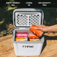RTIC Hielera personal de viaje, pequeña, compacta, aislada y portátil para alimentos, bebidas, playa y pesca, capacidad de 12 latas