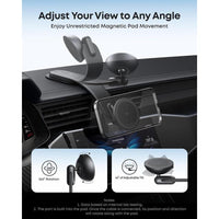 Cargador inalámbrico magnético para coche Anker, montaje ajustable 360°, 15 W Qi2 certificado con soporte de aleación para iPhone