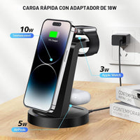 Estación de carga 3 en 1 para iPhone y Apple Watch con cargador inalámbrico, compatible con AirPods