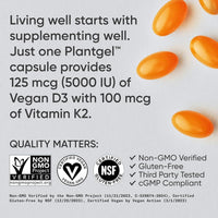 Suplemento Vegano de Vitamina D3 y K2 con Aceite de Coco Orgánico para Huesos Fuertes y Salud Inmunológica