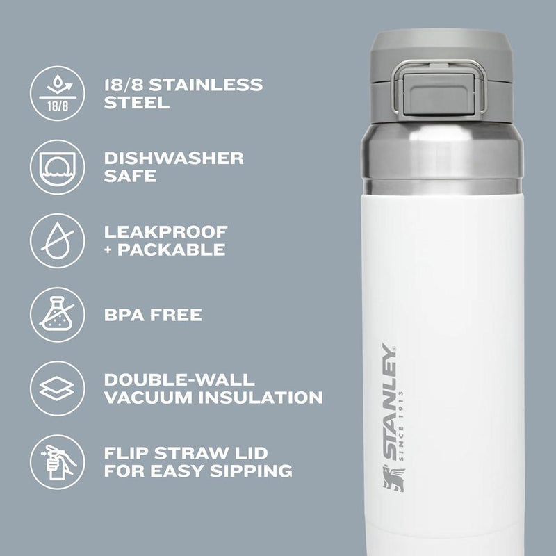 Botella de agua Stanley Quick Flip GO con tapa de botón, a prueba de fugas, acero inoxidable aislado, sin BPA, color niebla