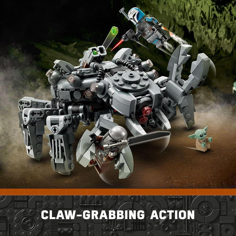LEGO Star Wars Spider Tank 75361 con personajes de The Mandalorian, incluye minifiguras y 526 piezas