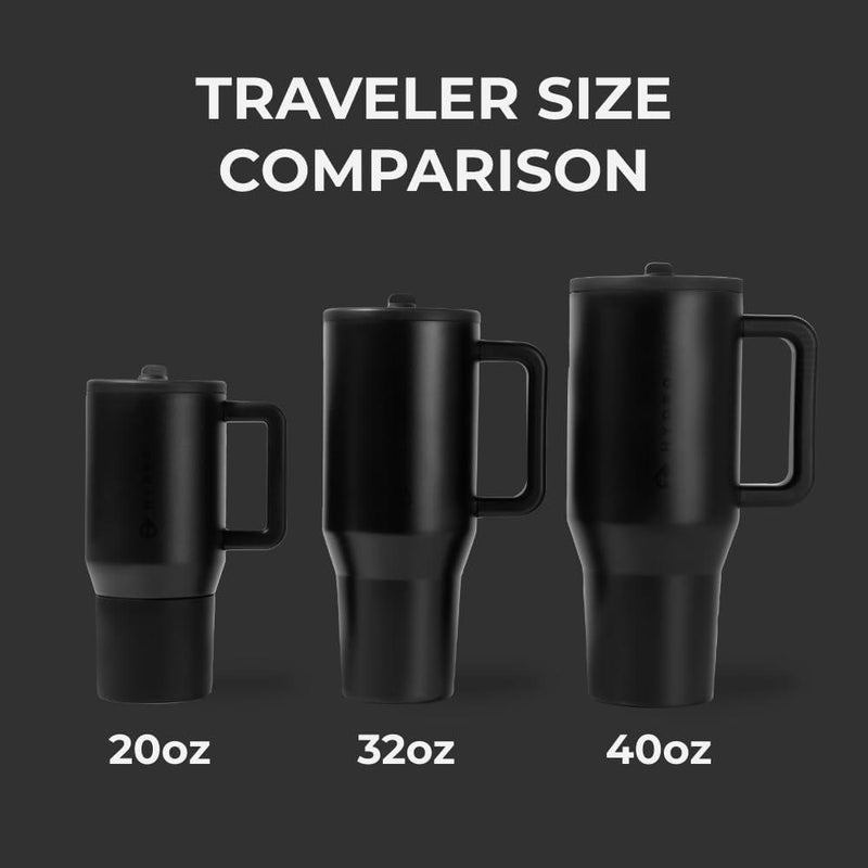 HydroJug Traveler - Vaso moderno con asa y pajilla abatible, resistente a fugas, reutilizable, aislado de acero inoxidable con base de goma