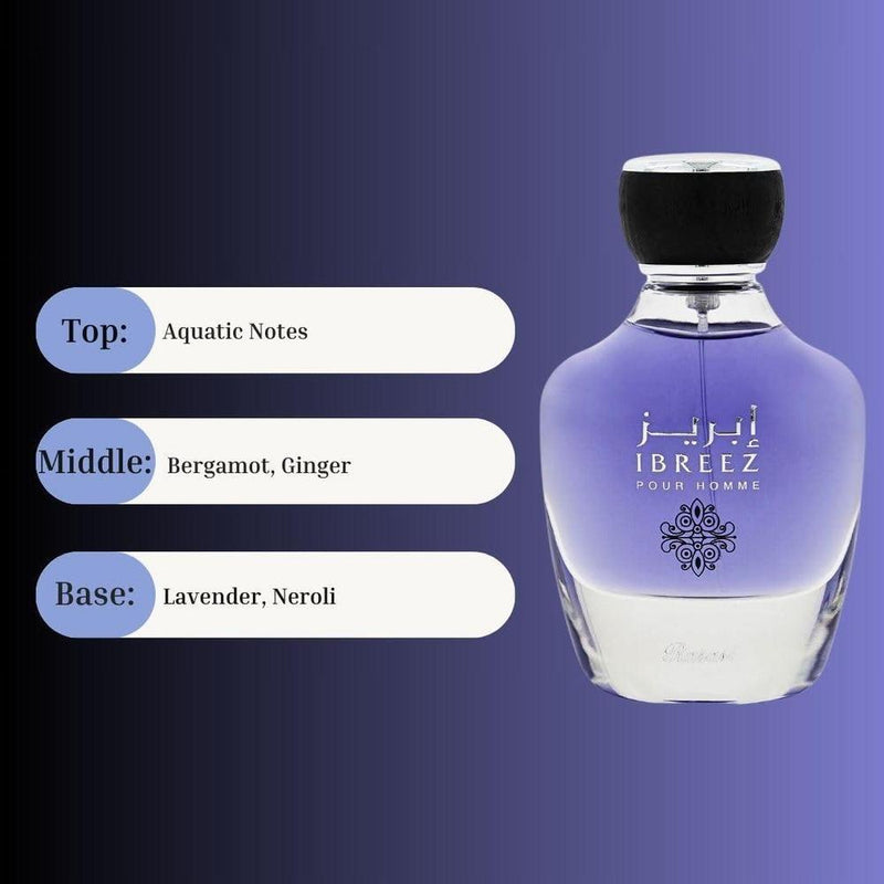 RASASI Ibreez Eau De Parfum Spray Perfume árabe de larga duración para hombres, notas cítricas, lavanda, bergamota