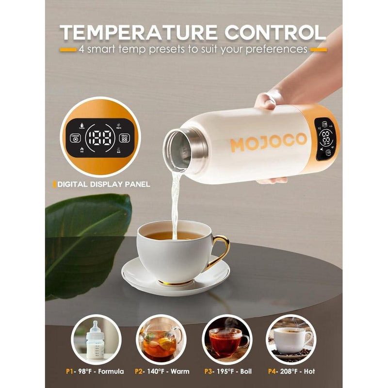 Mojoco Hervidor Eléctrico Portátil de Viaje a Prueba de Fugas, Acero Inoxidable Aislado al Vacío, Pequeño y Compacto