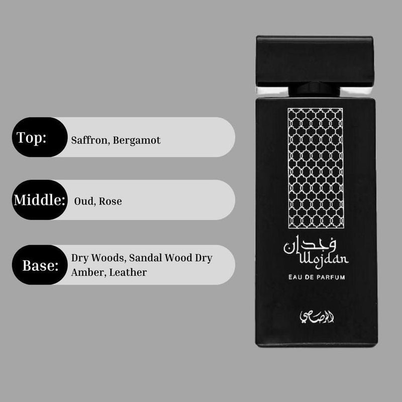 RASASI Wojdan Eau De Parfum Hombre Spray - Perfume árabe con cálida fragancia picante, floral y amaderada de larga duración