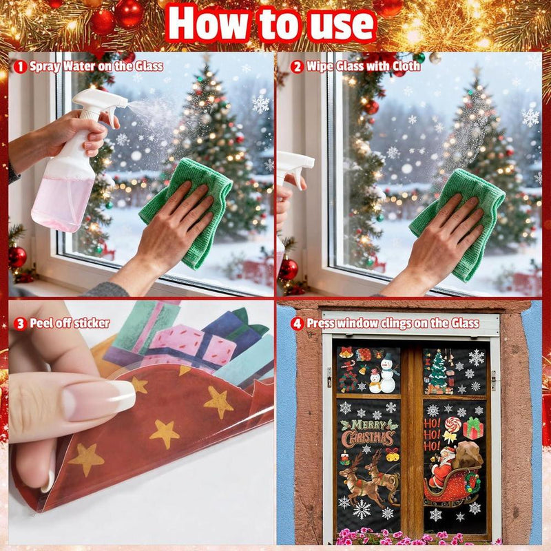 Calcomanías navideñas de copos y renos para ventanas, decoración interior y exterior, reutilizables y resistentes al agua