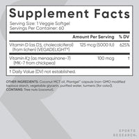 Vitaminas D3 y K2 con aceite de coco, soporte óseo e inmune, certificadas veganas, sin OGM ni soja, 60 cápsulas blandas