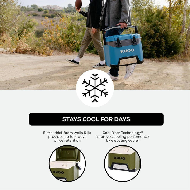 Enfriador Igloo BMX con carcasa aislante y tecnología Cool Riser, cierre seguro, mango reforzado y capacidad de 25 litros
