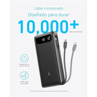 Anker Power Bank, cargador portátil esencial de viaje de alta capacidad con cable USB-C integrado para múltiples dispositivos
