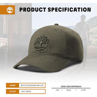 Timberland Soundview Gorra de béisbol para niños, lona de algodón ajustable, ligera y duradera
