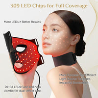 Máscara de terapia LED para cuidado avanzado de la piel facial y de cuello, rejuvenecimiento casero con colágeno