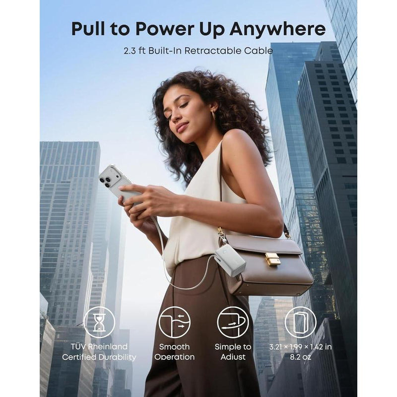 Cargador Portátil Anker Nano, Banco de Energía Compacto de 10,000mAh 45W, Paquete de Batería Esencial para Teléfono con Cable Retráctil InstaCord