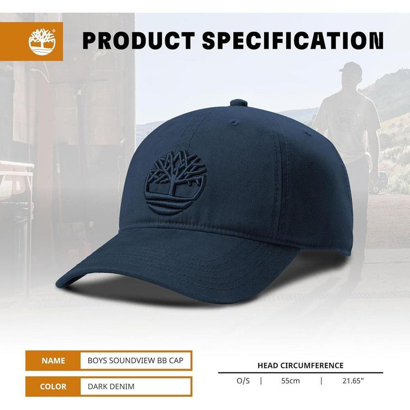 Gorra de béisbol para niños Timberland Soundview, fabricada en lona de algodón. Ajustable, ligera, duradera y de talla única