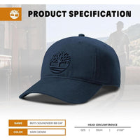 Gorra de béisbol para niños Timberland Soundview, fabricada en lona de algodón. Ajustable, ligera, duradera y de talla única