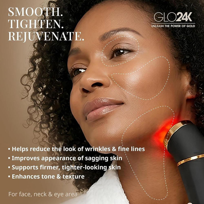 Dispositivo de belleza de luz roja para cara y cuello con masajeador 3 en 1, triple LED y tecnología de vibración avanzada