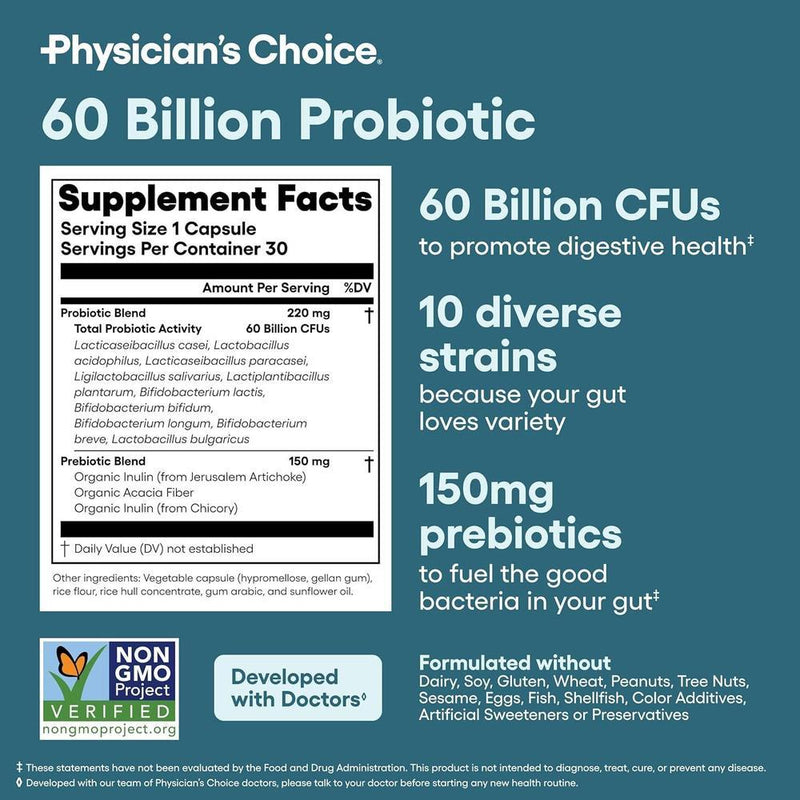 Physician's CHOICE bundle de salud intestinal avanzado con probióticos y enzimas digestivas para apoyo digestivo e inmunológico