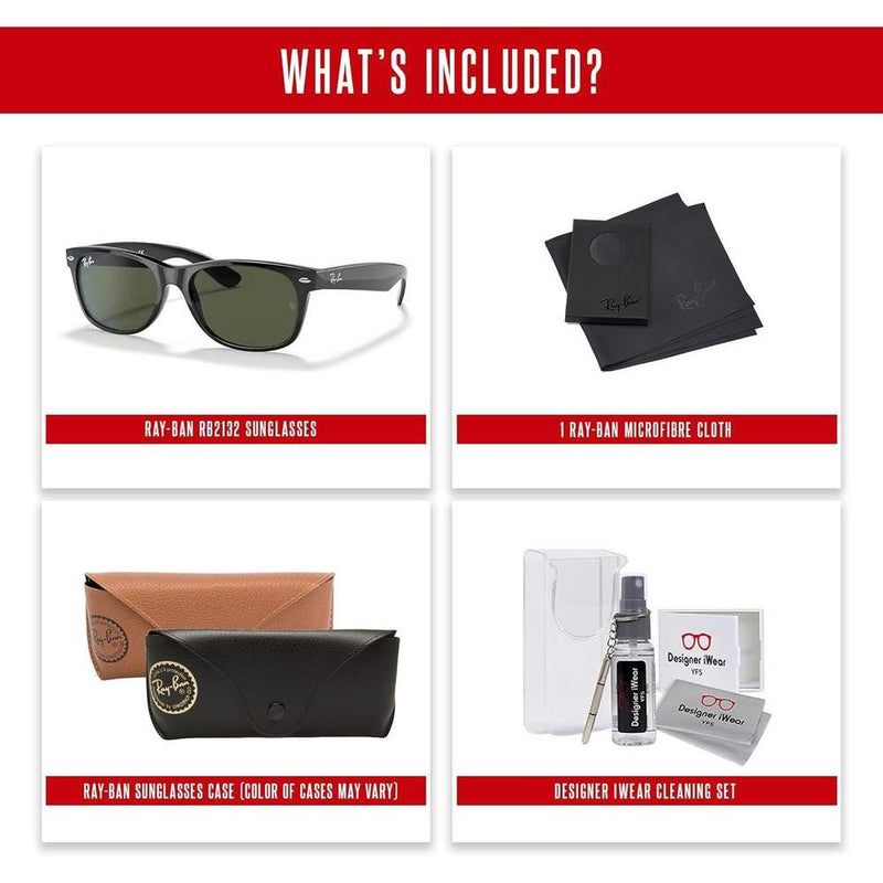 Ray-Ban RB2132 Wayfarer - Lentes de sol cuadrados para hombres y mujeres con kit de gafas de diseñador iWear