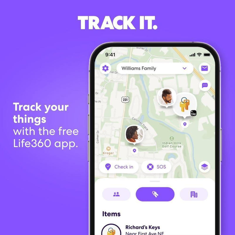 Tile Mate - Rastreador Bluetooth Life360 para llaves, objetos y teléfono, compatible con iOS y Android, color negro/blanco