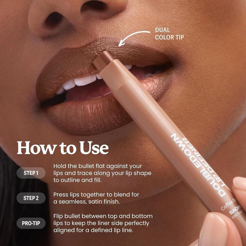 Sacheu DoubleDown Lip Definer: Labial hidratante 2 en 1 con acabado satinado enriquecido con aceites nutritivos