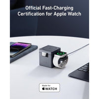 Anker Soporte cargador 3 en 1 con MagSafe para iPhone y Apple Watch, diseño plegable con carga rápida de 15W